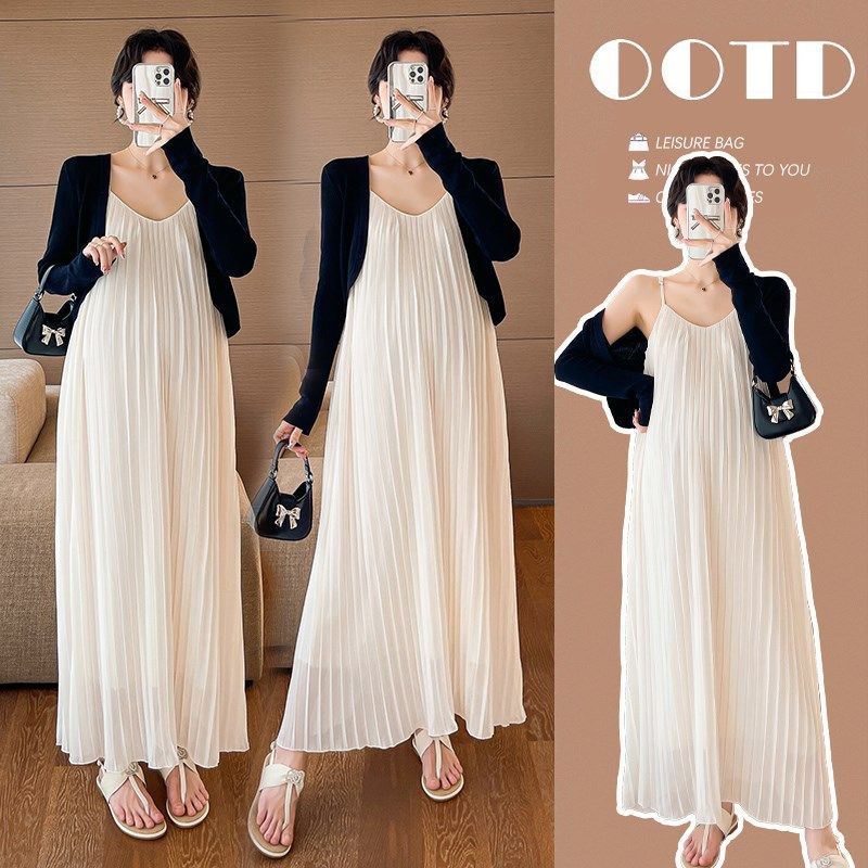 大码孕妇连衣裙夏季2024新款百褶吊带裙两件套长裙遮肚宽松200斤,淘宝优惠券,粉丝福利购,淘宝优惠卷