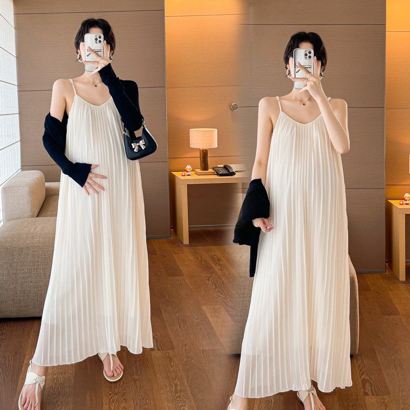 大码孕妇连衣裙夏季2024新款百褶吊带裙两件套长裙遮肚宽松200斤,淘宝优惠券,粉丝福利购,淘宝优惠卷