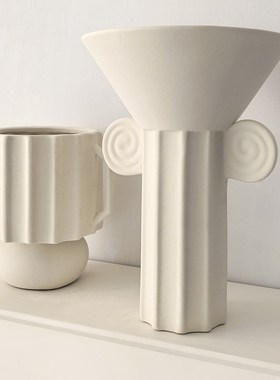 态生活诧寂风罗马柱磨砂陶瓷花瓶客厅民宿样板间干花插花装饰摆件