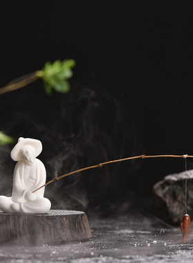 姜太公钓鱼摆件创意陶瓷翁老头鱼缸假山造景家居客厅人物摆设