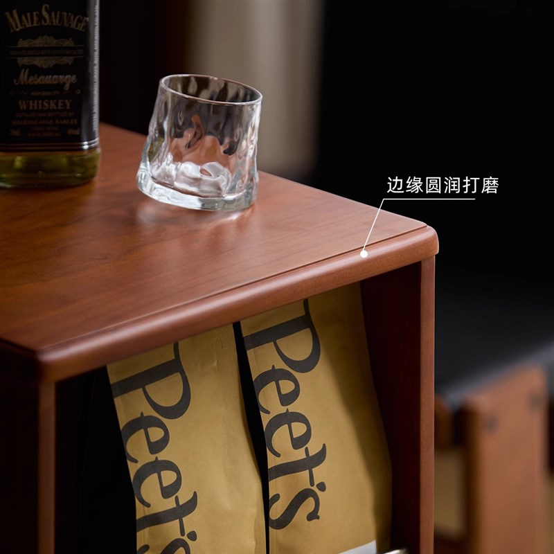 复古可旋转边柜白蜡木储物收纳柜卧室实木中古旋转书架沙发侧边柜 - 图1