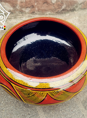 凉山彝族实木手绘漆器餐具高脚汤钵枯木少数民族风家居装饰品摆件