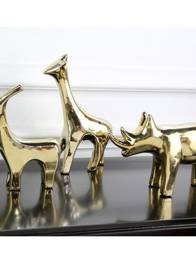 金色动物摆件样板房壁炉儿童房书架书桌装饰品个性创意家居工艺品