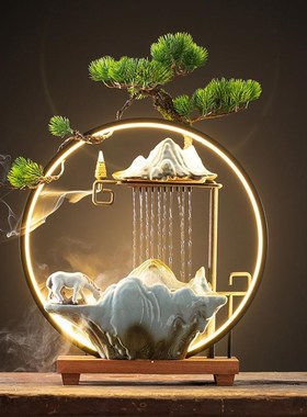 流水摆件客厅桌面假山喷泉创意雨帘造景加湿器办公室招财开业装饰