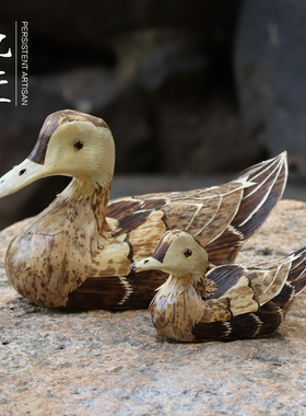 老笋壳小鸭子摆件中麻风国鸭茶现创意宠简约家居饰品竹制