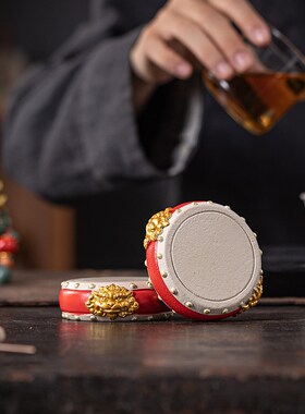 创中式新意青砂石鼓底座精品红色茶壶茶杯盖置托件底摆底座