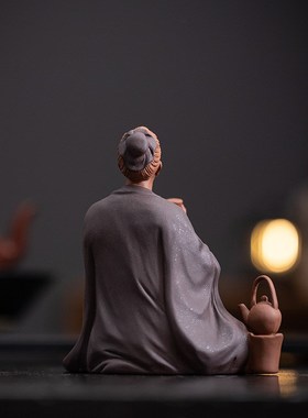 中式创意紫砂茶圣陆羽桌摆茶宠家居摆件书房桌面装饰品