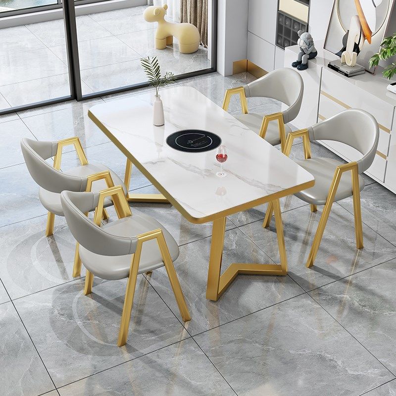 高端轻奢石板餐桌火锅桌炉商业串矩形餐厅餐桌和椅子组合,淘宝优惠券,粉丝福利购,淘宝优惠卷