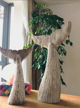 YBO实木复古手工鱼尾巴摆件民宿样板房装饰尾巴摆件