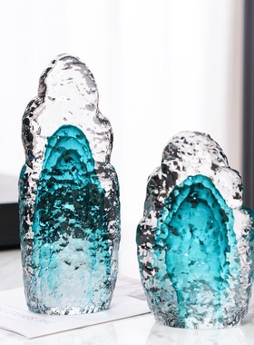 琉璃山峰假山高档轻奢客厅玄关电视柜餐桌博古架装饰玻璃桌面摆件