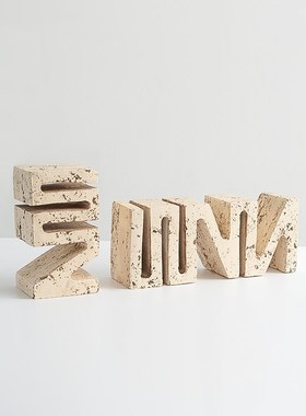 创意几何摆仿洞石摆设件样板间售楼处客厅书房书柜软装饰品