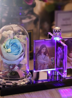 水晶照片定制旋转相框摆台制作diy创意汽车摆件情侣儿童相片相册