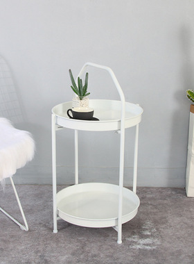 创意简约双层小茶几手提移动沙发边几卧室客厅床头铁艺摆件