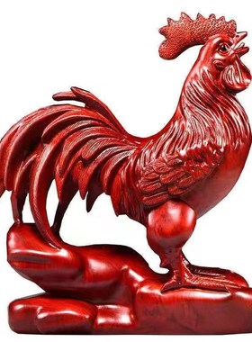红花梨木雕大公鸡摆件木质动物十二生肖鸡家居电视柜装红木工艺品