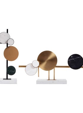 现代金属圆形大理石底座摆件样板间软装饰品客厅家具玄关摆设