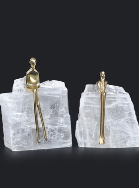 现代轻奢金色摆件家居装饰品客厅电视酒柜玄关晶石小铜人茶几摆设