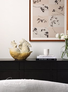 契阔家居侘寂风中式手工工艺品客厅玄关桌面陶瓷装饰创意马摆件