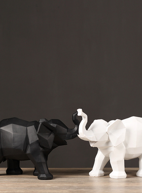 现简约黑白摆件创意样板房家居装饰几何折纸象摆动物设