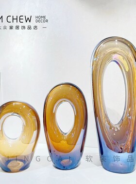 轻奢摆简现色镂空高级质感柜璃摆件样板间电视玻玄关极设品
