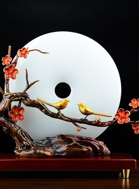 新中式玉石平安扣摆件玄关酒柜禅意书房博古架全铜装饰品乔迁礼品