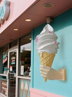 门头壁挂冰淇淋雕塑摆件卡通融化冰激凌雪糕模型发光亮立体甜品店