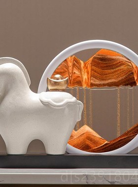 马有上钱流沙画摆件客厅装饰品酒柜玄轻奢高关级公室办电