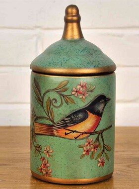 欧式做旧花鸟收纳储物罐摆件家居陶瓷创意复古茶叶罐