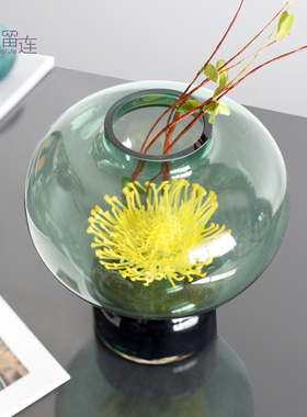 现简约玻璃圆形花瓶花器摆件整体花艺艺术客厅家居桌面软装饰品
