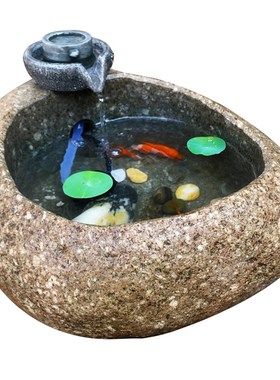 石来运转流水摆件招财鹅卵石盆中式转运石头原生态石器室内