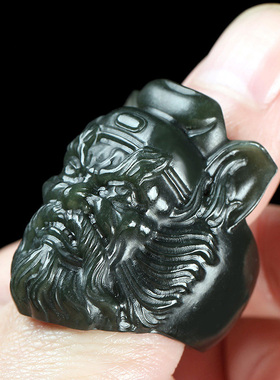 天然新疆和田玉细料钟馗玉扳指玉石指环钟馗纳福男女玉戒指带证书