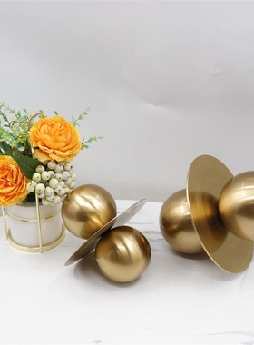 现代简约样板房书房玄关金色星球装饰品摆件创意金属圆形几何摆设