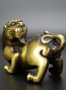 黄铜复古貔貅回头兽铜皮丘摆件瑞兽客厅办公室工艺品家居桌面摆设