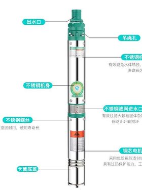 深井潜水泵家用220V井水不锈钢叶轮高扬程380V三相深水小型抽水机