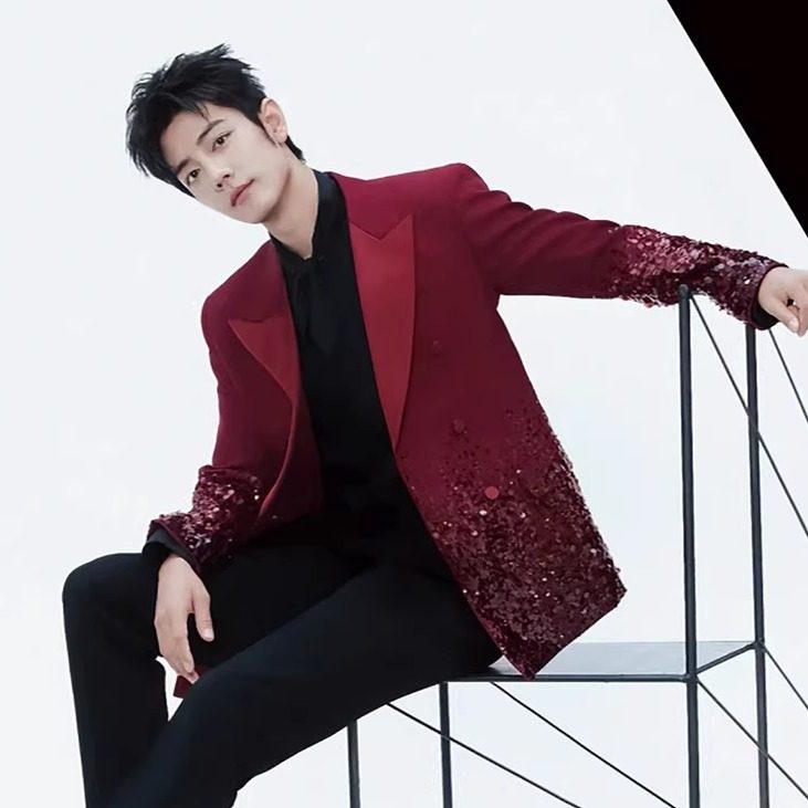 肖战明星同款酒红色重工亮片西装男士高级感轻奢舞台演出礼服套装,淘宝优惠券,粉丝福利购,淘宝优惠卷