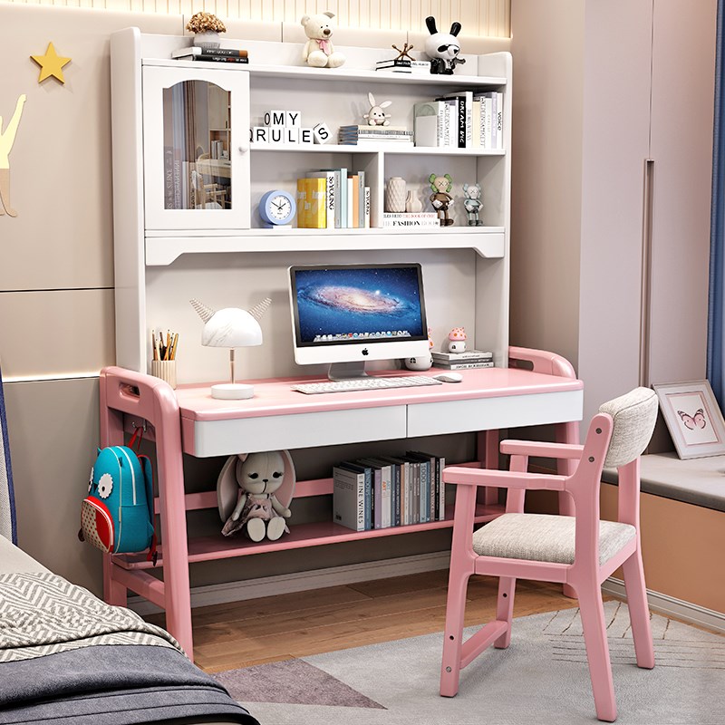 Solid wood desk bookshelf integrated simple children's study table and chair home office computer table student bedroom writing table