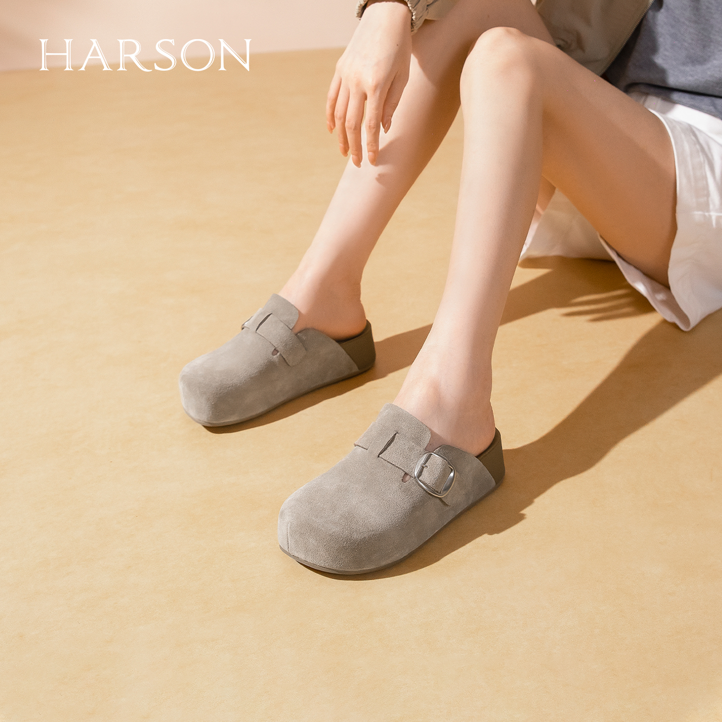 哈森厚底增高勃肯包头拖鞋皮带扣舒适单鞋女鞋2025新款HWL250175 - 图1
