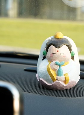 艾集观音菩萨木雕小摆件车载汽车可爱车内家R居饰品配饰办公室