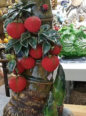 竹子荔枝摆件节节生利花插石湾陶瓷公仔手工装饰品国风