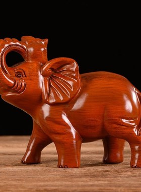 桂语九里木雕大象摆件花梨实木雕刻招财象一对家居客厅玄关办公室