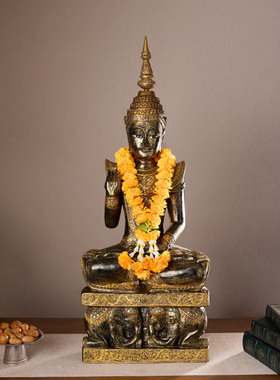 东南亚风金色佛像摆件木质禅意