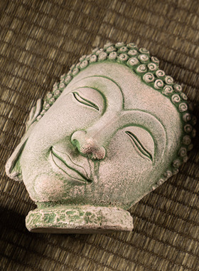 泰国砂岩佛头摆件家居客厅茶室