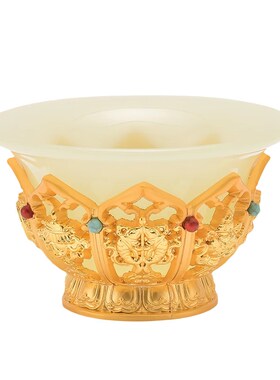 八吉祥雕花仿玉供水碗居家用室内供水杯圣水杯净水杯客厅桌面摆件