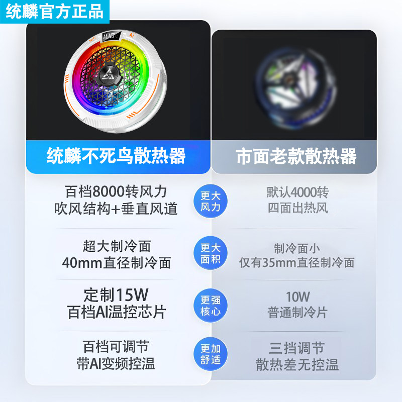 统麟【不死鸟】AI智能温控磁吸半导体制手机散热器结冰降温电竞游戏直播专用安卓苹果一加通用,淘宝优惠券,粉丝福利购,淘宝优惠卷