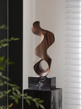 抽象艺术创意实木雕塑摆件民宿酒店样板间玄关壁龛木雕装饰品摆饰
