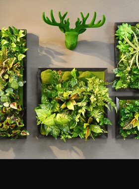 仿真多肉壁挂墙壁绿植立体墙面装饰假花相框工业风鹿头公司植物墙