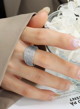 开口几何型时尚不掉n色多层线条半圆圈戒指女欧美铜镀金is饰品