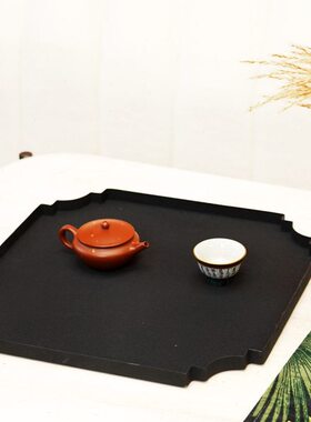 新中式黑色几何磨砂金属托盘禅意茶室茶盘桌面装饰收纳盘家居摆件