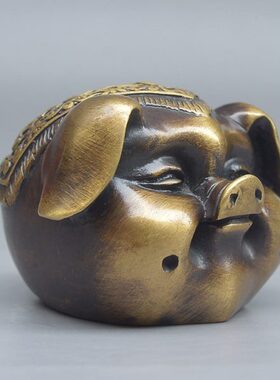 仿古纯铜实心招财生肖猪摆件办公室客厅车载个性创意装饰工艺品