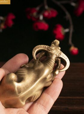 铜臻全铜伏牛自在手把件书房桌面摆件随身文玩牛气冲天把玩件挂饰