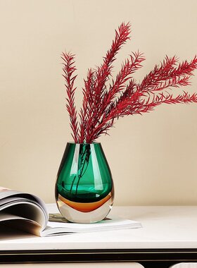 现代轻奢琉璃混彩花瓶摆件客厅酒店餐厅玄关可水培插花花器装饰品